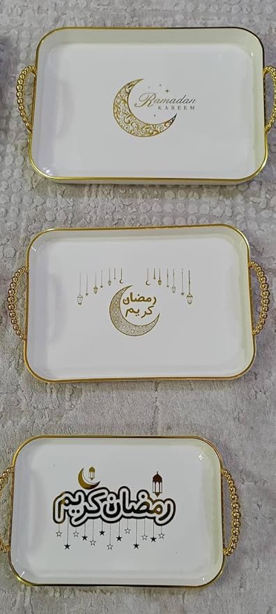 طقم صواني ديكور من الميلامين 3 قطع (إسود و أبيض)