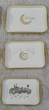 طقم صواني ديكور من الميلامين 3 قطع (إسود و أبيض)