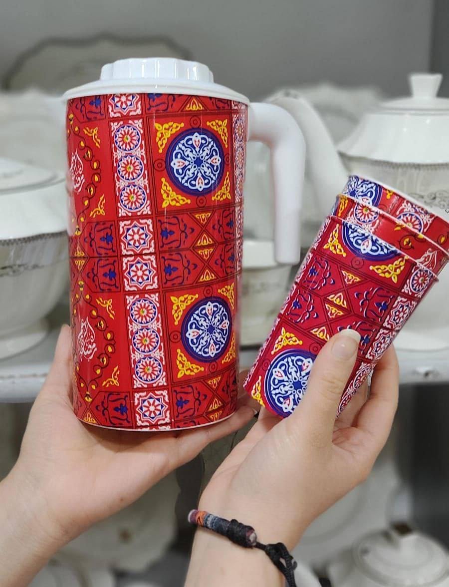 طقم رمضان صنيه + دورق + 4 اكواب