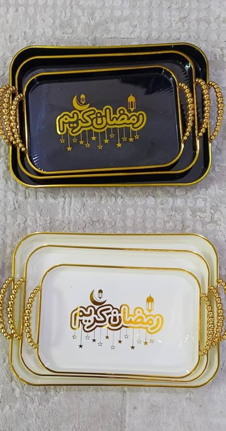 طقم صواني ديكور من الميلامين 3 قطع (إسود و أبيض)