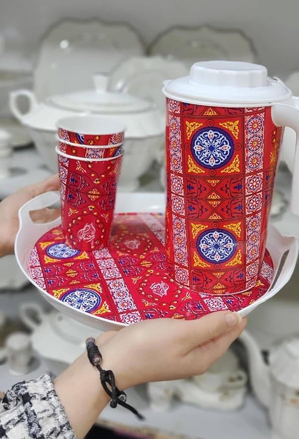طقم رمضان صنيه + دورق + 4 اكواب