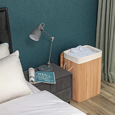 سبت غسيل من البامبو قابل للطي مع غطاء