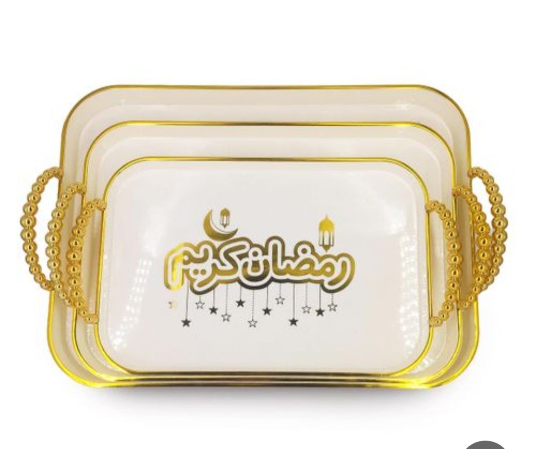 طقم صواني ديكور من الميلامين 3 قطع (إسود و أبيض)
